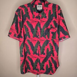RSVLTS Men's XL Coconut Grove Pink & Green Tropical Leaf Short Sleeve Button Up